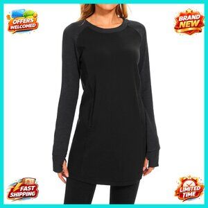 Fleece Long Sleeve Dress with Pocket, Thermal Pullover Tunic for Winter Wear